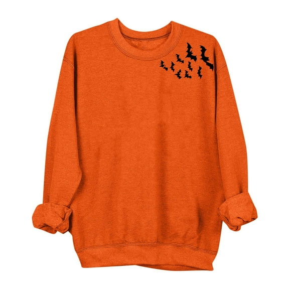 Elvqul Halloween Sweatshirt for Women Ghost Sweatshirt Crew Neck Oversized Long Sleeve Orange Dressy Ladies Pullover Tops Spooky