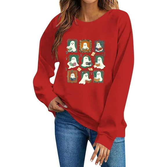 Elvqul Halloween Sweatshirts for Women Cotton Pullover Crewneck Winter Long Sleeve Womens Sweatshirts Halloween