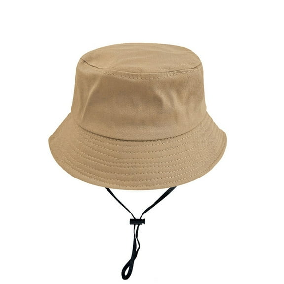 Elvqul Hat for Women Men Brown Casual Beach Bucket Solid Cap Drawstring Fishing Breathable Sun Unisex Hat