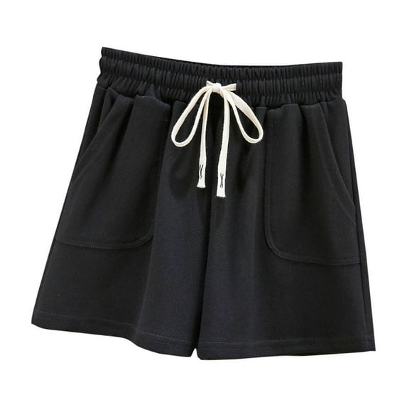 Elvqul High Waisted Womens Shorts Plus Size Athletic Pockets Drawstring Stretchy Summer Black Shorts