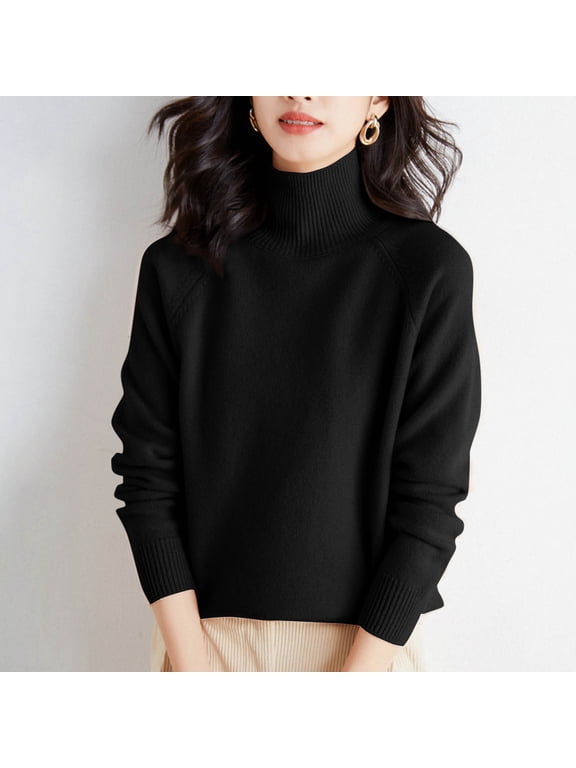 Holiday Sweaters for Women Black Pullover Solid Color Thickness Turtleneck Womens Sweaters Long Sleeve