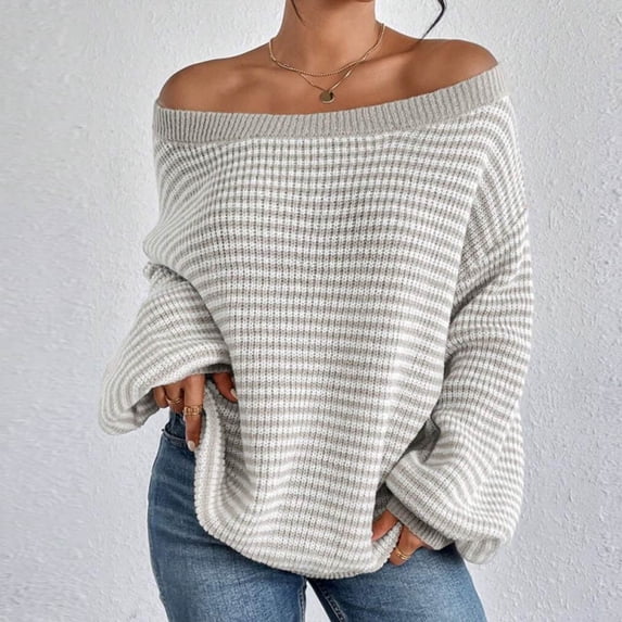 Vetsdori Holiday Sweaters for Women Crew neck Pullover Print Gray Style Womens Sweaters Warm