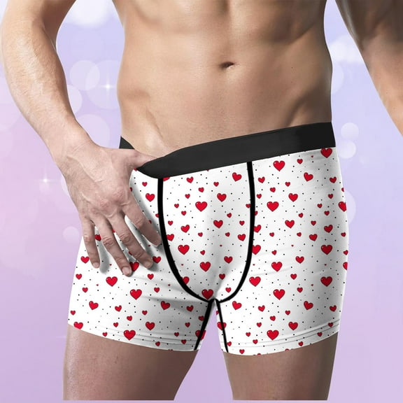 Vetsdori Hombre Underwear for Men Heart Print Stretch Breathable White Soft Flex Mens Boxer Shorts