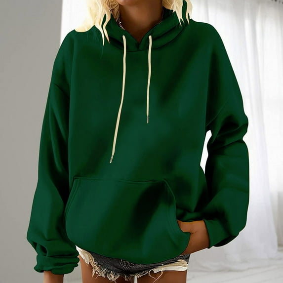 Elvqul Hoodies Women Under $5 Solid Sweatshirts for Women Green Shirts with Pockets Drawstring Tops