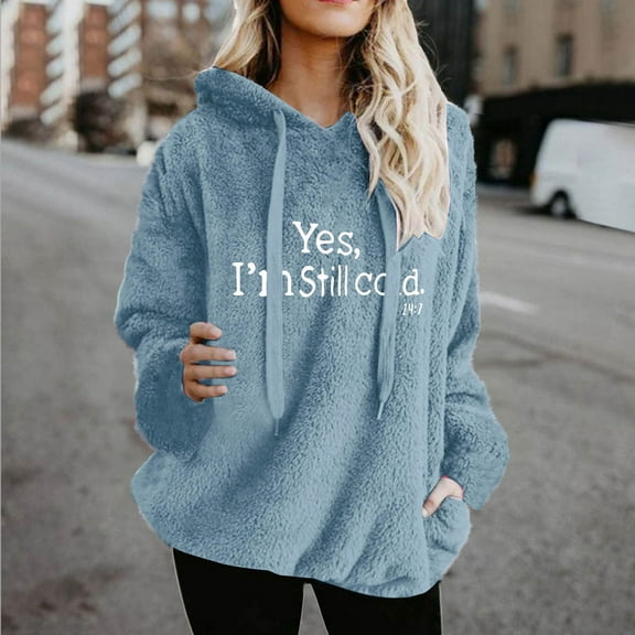 Elvqul Hoodies for Women hooded Drawstring Hoodie Blue Fleece Pullover Fall Casual Juniors Sweatshirt Graphic
