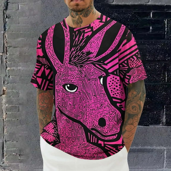 Vetsdori Hot Pink Shirts for Men Short Sleeve Pullover Printed Casual Stretch Funny Crew Neck Mens T-Shirts Travel