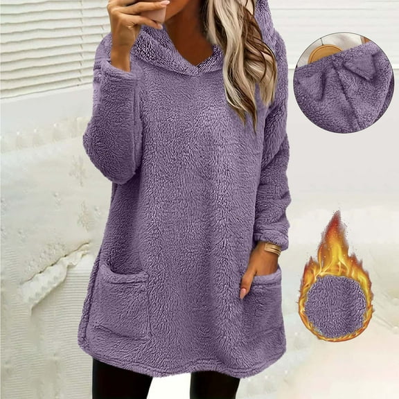 Elvqul Jacket for Women Fleece Outerwear Hooded Sweaters Long Sleeve Thermal Juniors Coat Warm