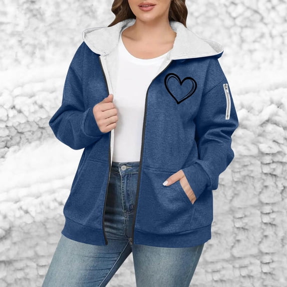 Elvqul Jacket for Women Plus Size Outerwear Hooded Sweaters Lined Long Sleeve Juniors Coat Thick