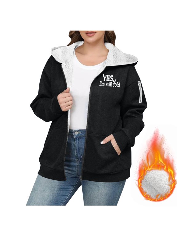 Jacket for Women Plus Size Outerwear Hooded Thermal Sweaters Sherpa Warm Long Sleeve Juniors Coat