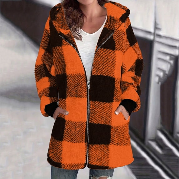 Elvqul Jacket for Women Thick Sherpa Outerwear with Pockets Lined Sweaters Long Sleeve Hooded Womens Coat