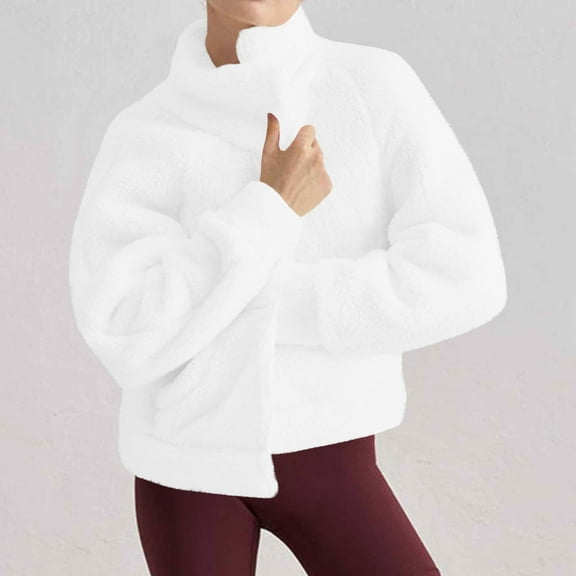 Elvqul Jacket for Women with Pockets Sherpa Outerwear Sweaters Thick Casual Womens Coat