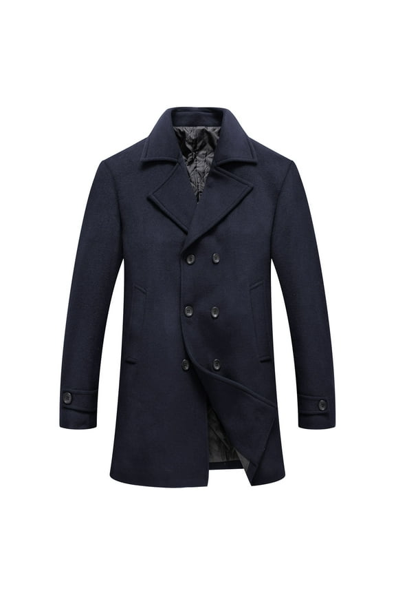 Jackets for Men Navy Double Breasted Button Peacoat Collared Jackets Solid Pockets Shirts