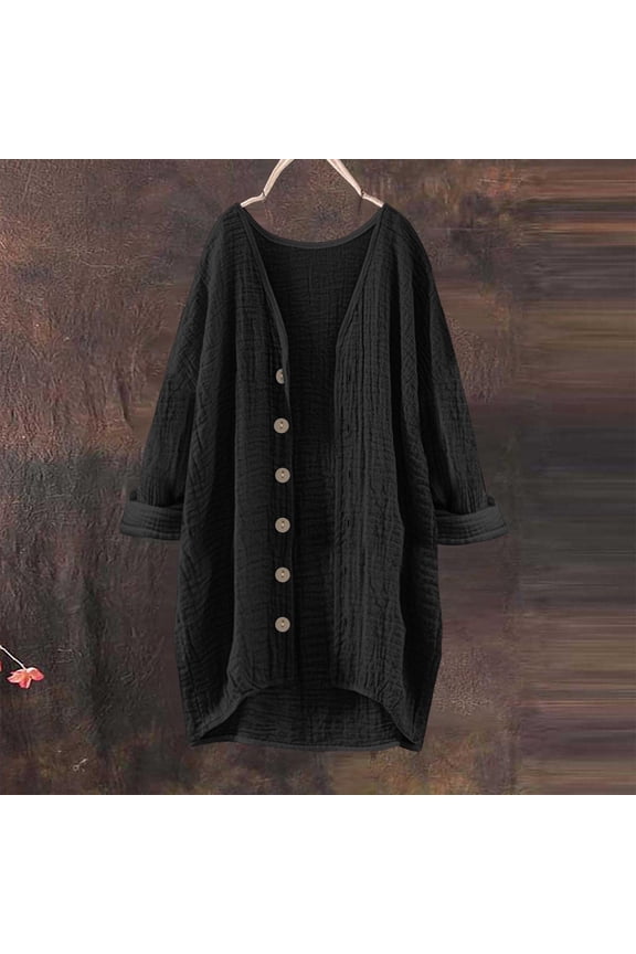 Jackets for Women Fall Jackets Casual 100%Cotton Outerwear Loose Tops Trendy Womens Cardigans Button-Down