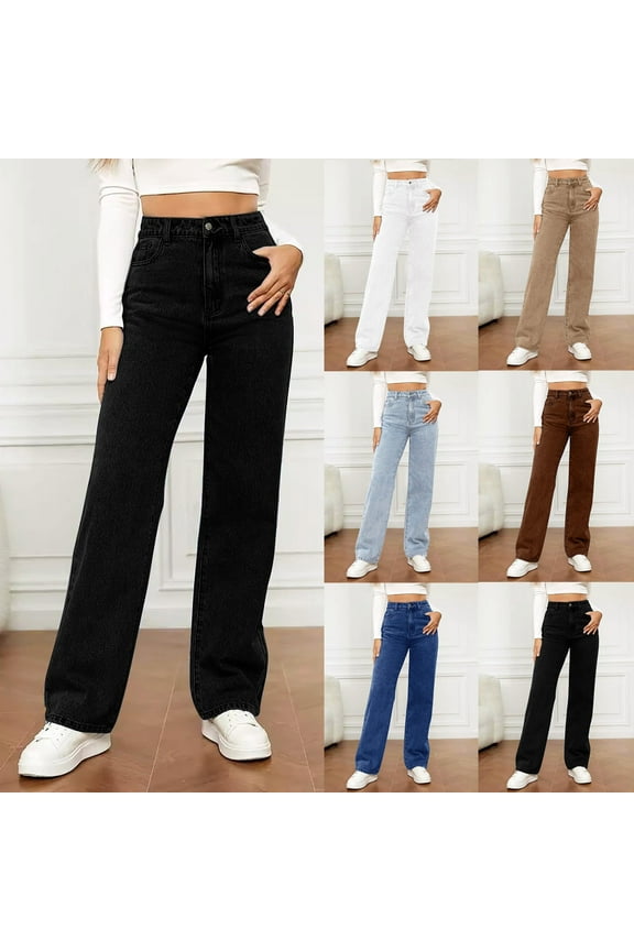 Jeans for Women Black Plus Size High Rise Pants Straight Leg Denim Trendy Womens Jeans