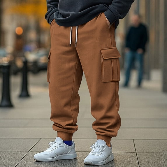 Elvqul Jooger Joggers with Pockets for Men Outdoor Drawstring Atheletic Pants Elastic Waist Running Mens Pants Solid