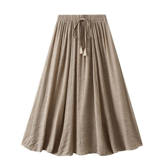 Elvqul Khaki Skirts for Women Cotton A-Frame Plus Size Long Solid Color High Waist Casual Summer Skirts