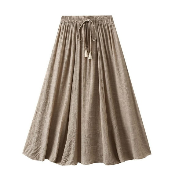 Elvqul Khaki Skirts for Women Cotton A-Frame Plus Size Long Solid Color High Waist Casual Summer Skirts