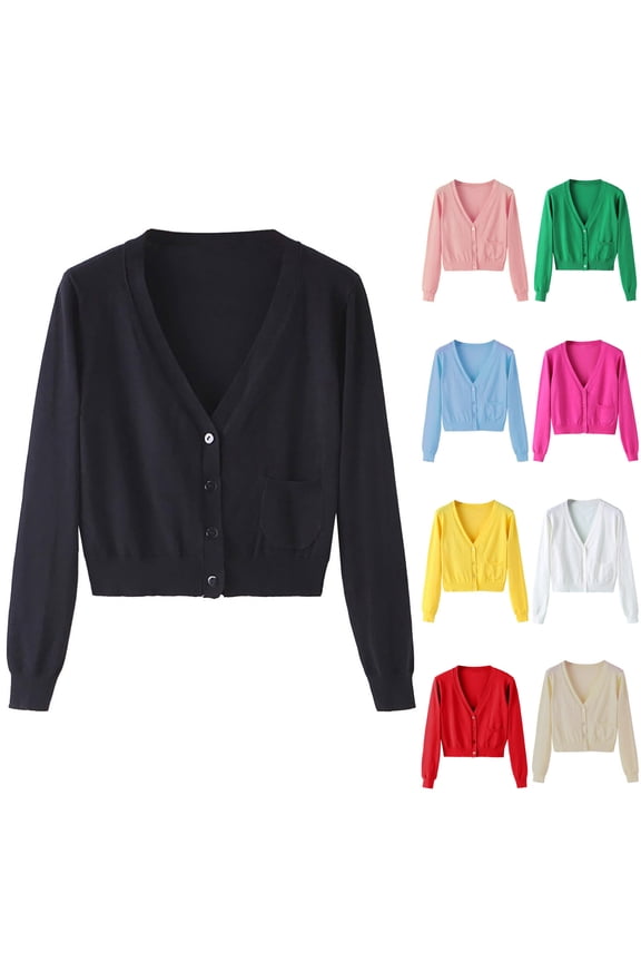 Knit Cardigan for Women Button Down Plus Size Sweaters Solid Color Black Long Sleeve Lightweight Casual Juniors Coats