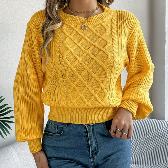 Hipattires Knitted Sweaters for Women Thick Warm Fashion Pullover Cropped Tops Long Sleeve Winter Yellow Trendy Womens Blouse Plain