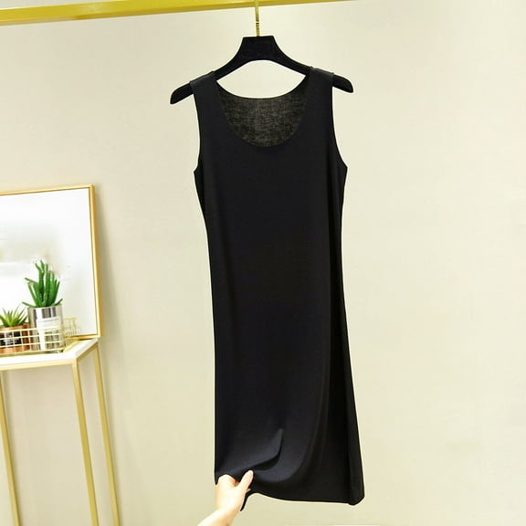 Elvqul Ladies Long Dress Plus Size Sleeveless Pajamas for Women Black Plain Night Shirts for Women Soft Cotton