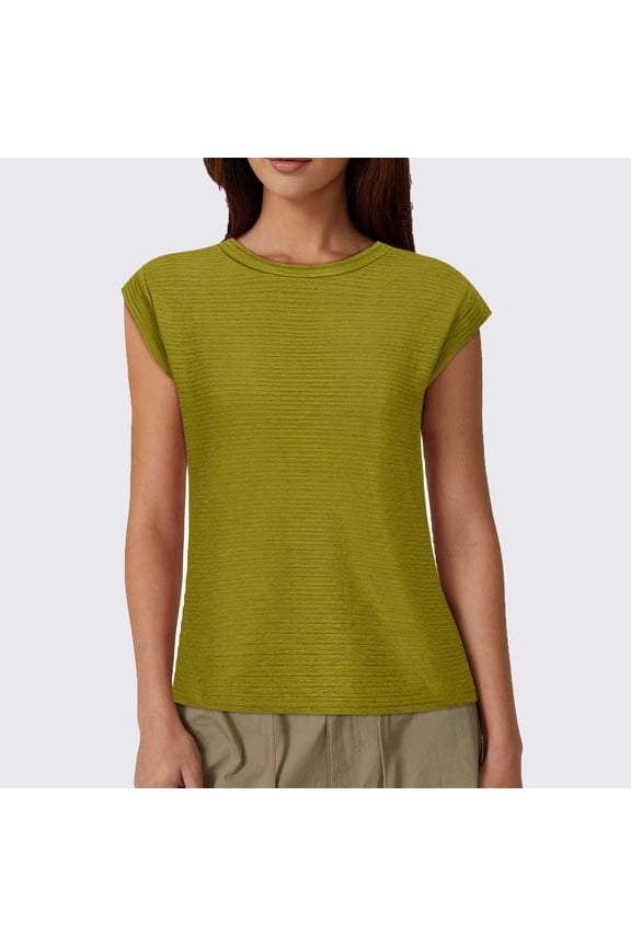 Ladies T Shirts under $5 Green Ladies Tops Cap Sleeve Short Sleeve Round Neck Tops