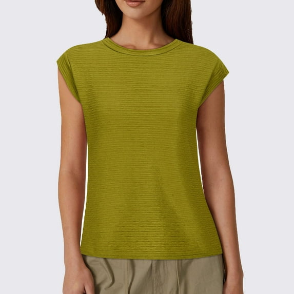 Elvqul Ladies T Shirts under $5 Green Ladies Tops Cap Sleeve Short Sleeve Round Neck Tops