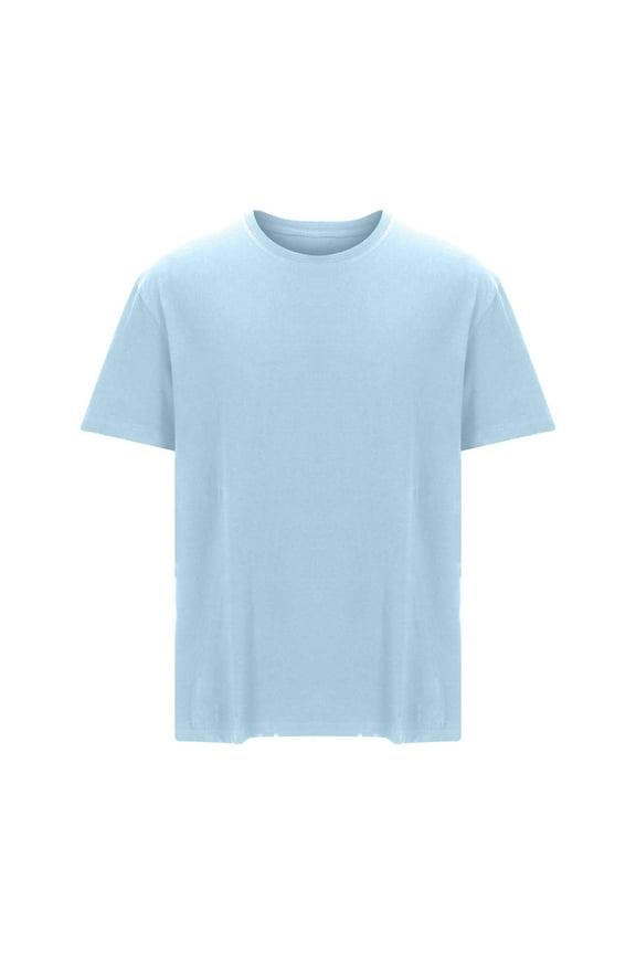 Light Blue Tee Shirts for Men Short Sleeve Summer T-Shirts Pullover Solid Crew Neck Mens Shirts