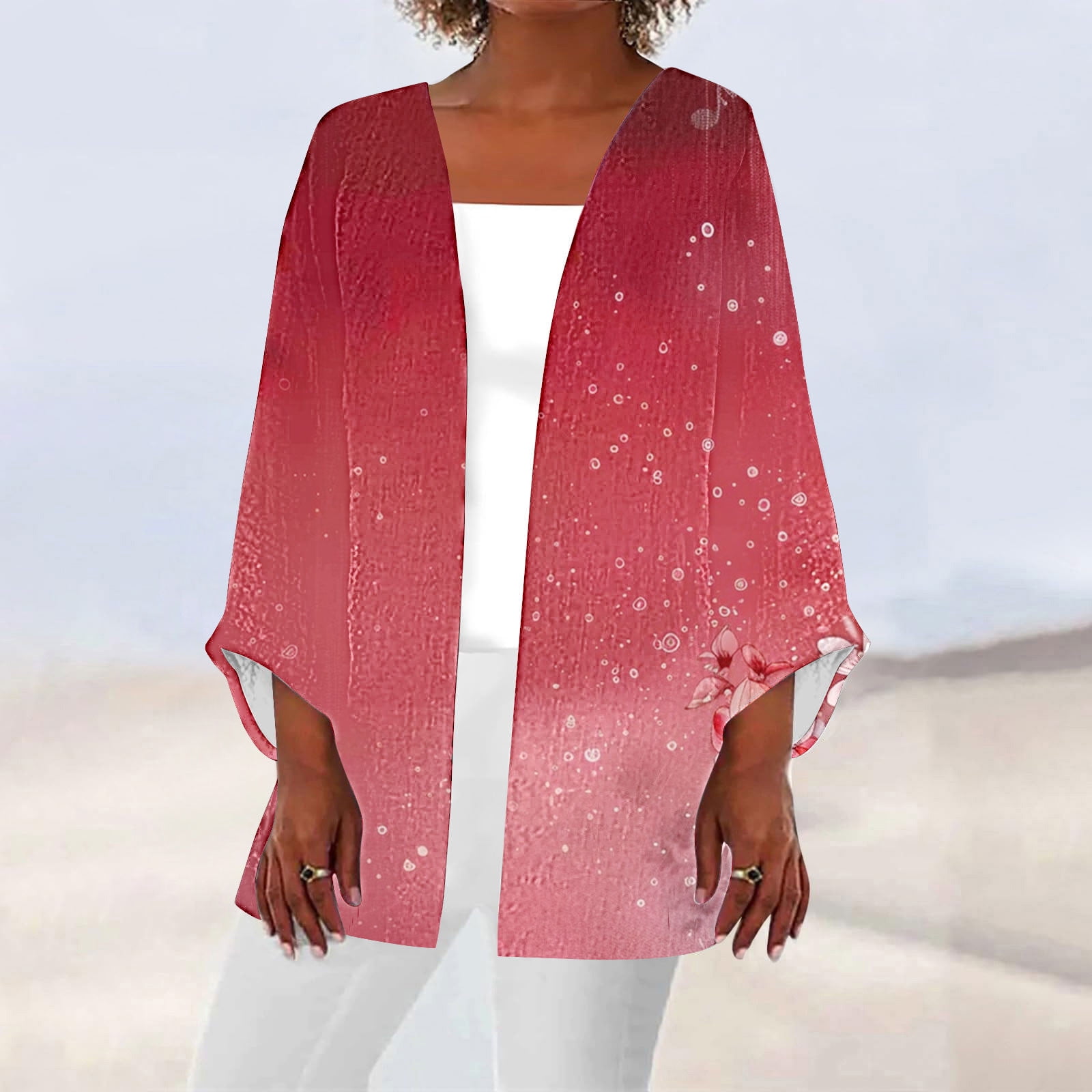 Elvqul Lightweight Cardigans for Women Plus Size Ladies Red Sweater