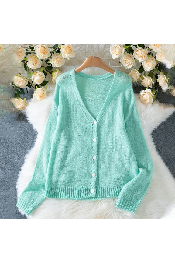 Lightweight Sweaters for Women Oversized Thick Warm Button Winter Long Sleeve Tops Cardigans Solid Light Blue Work Womens Blouse