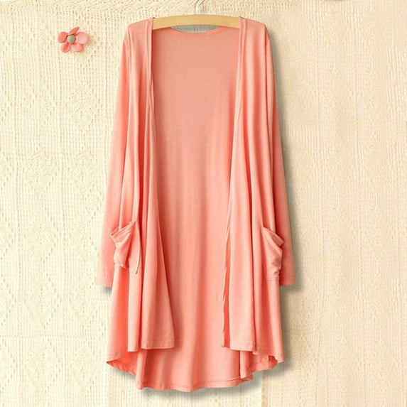 Elvqul Long Cardigans for Women Pink Lightweight Plus Size Solid Sweater Women Long Sleeve Comfort Cotton Streetwear Ladies Coat Tops