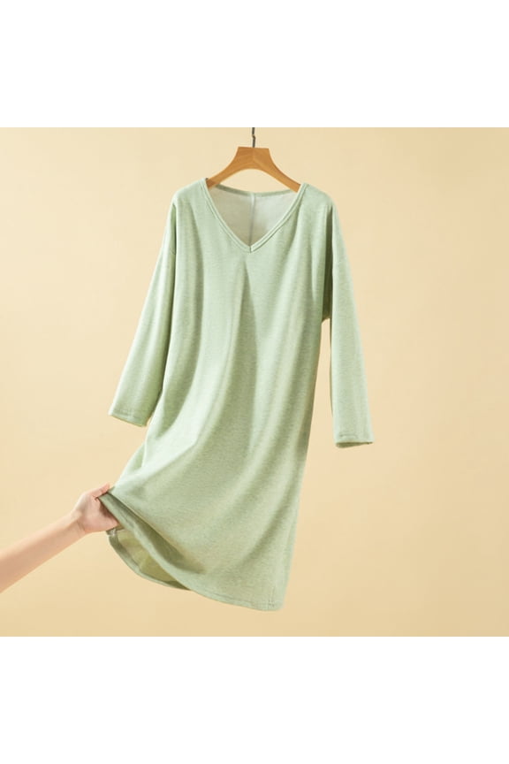 Long Nightgowns for Women Soft Long Sleeve Night Gown for Women Green Womens V Neck Nightgown Solid