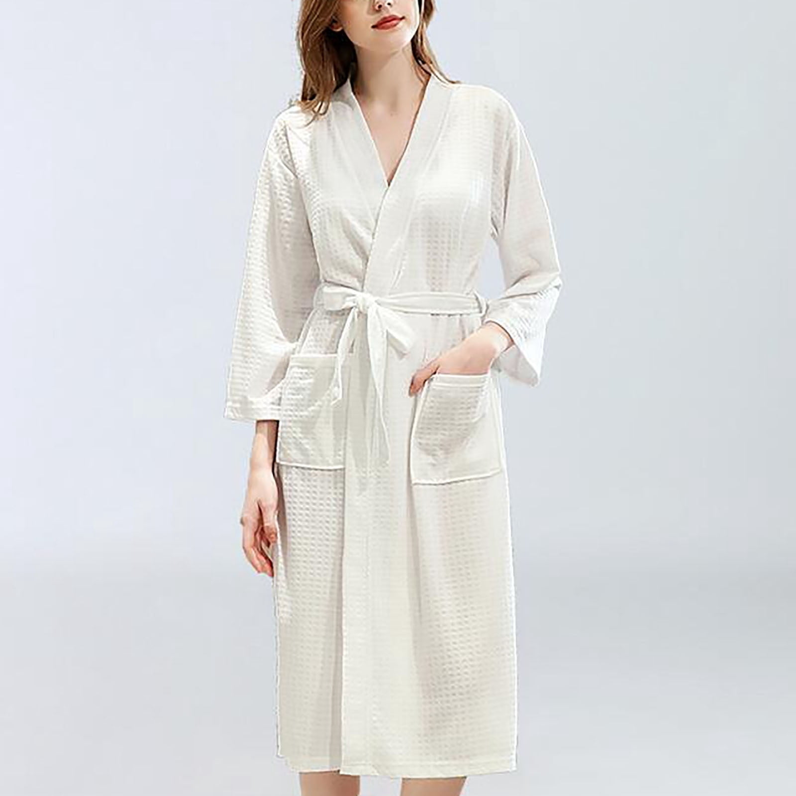Leg Length Robe Elvqul Long Size Robes Knited Comfy Plain White Long Length Womens ...