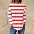 thumbnail image 1 of Elvqul Long Sleeve Dressy Tops for Women Red Ladies Tshirts under $5 Crew Neck Casual Striped Print Loose Tops, 1 of 5