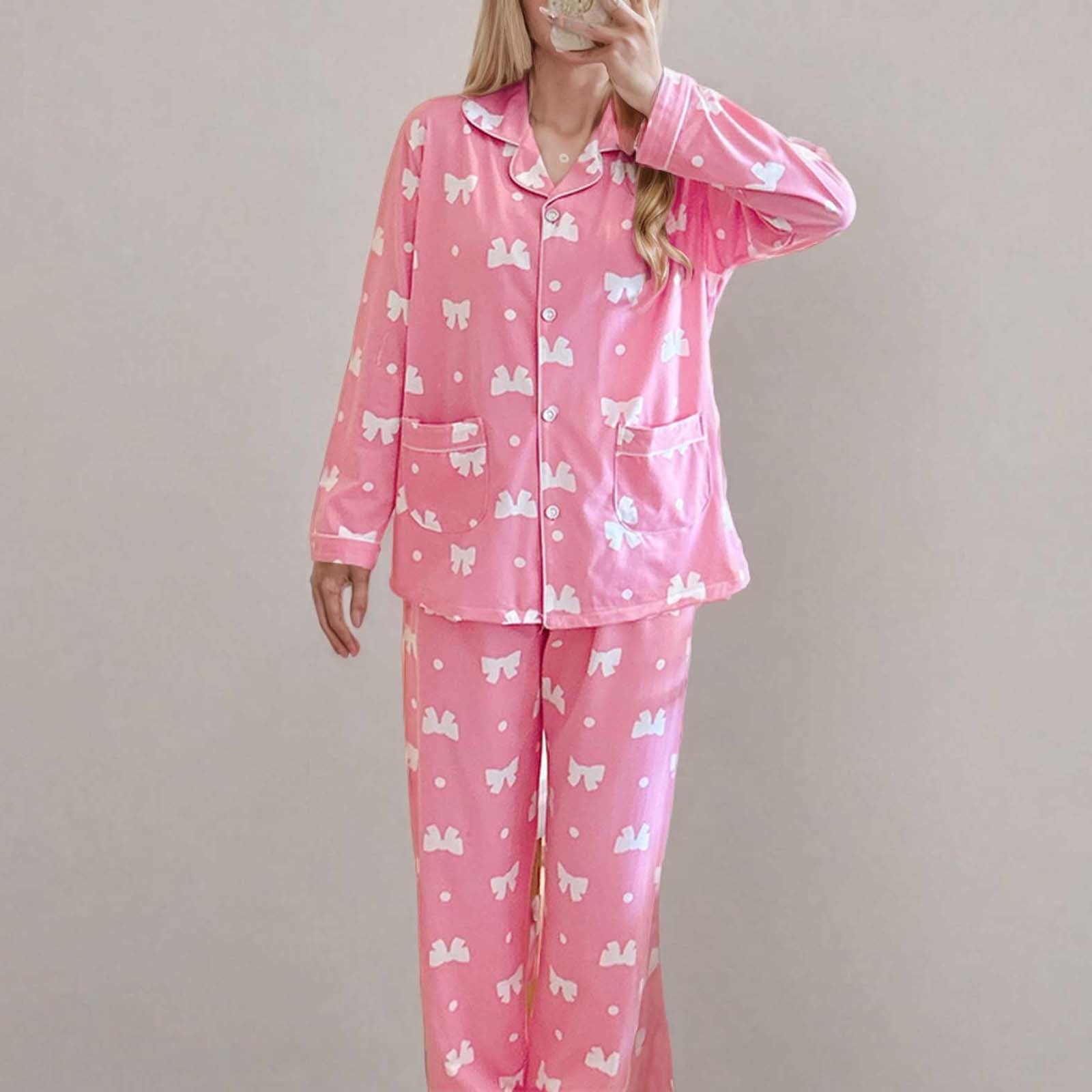 Elvqul Long Sleeve Pajamas Set for Women Print Fashion Loungewear Basic ...