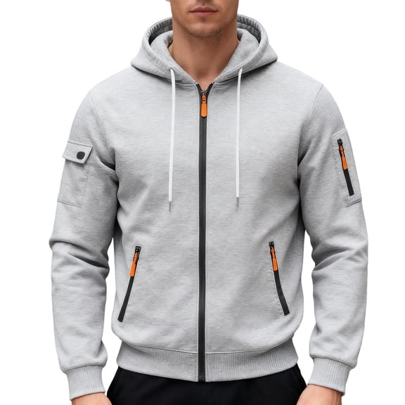 Elvqul Long Sleeve Shirts for Men Gray Mens Solid Pullover Tops Casual Big And Tall Hooded Hoodies