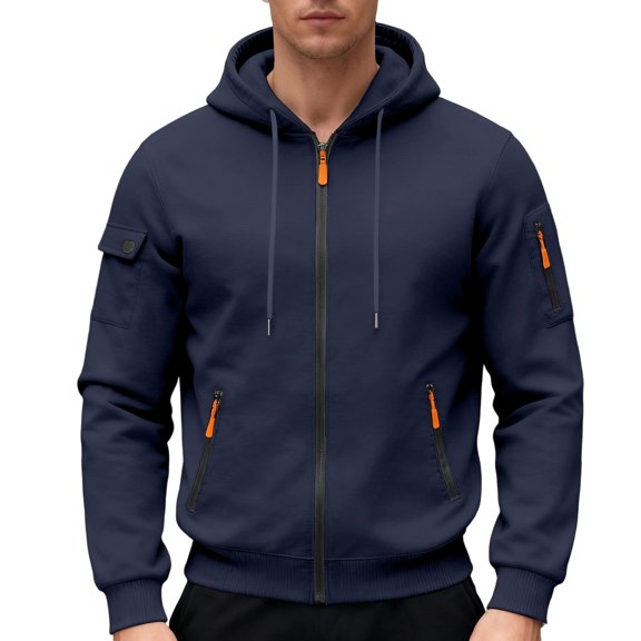 Elvqul Long Sleeve Shirts for Men Navy Mens Solid Pullover Tops Casual Fashion Hooded Hoodies