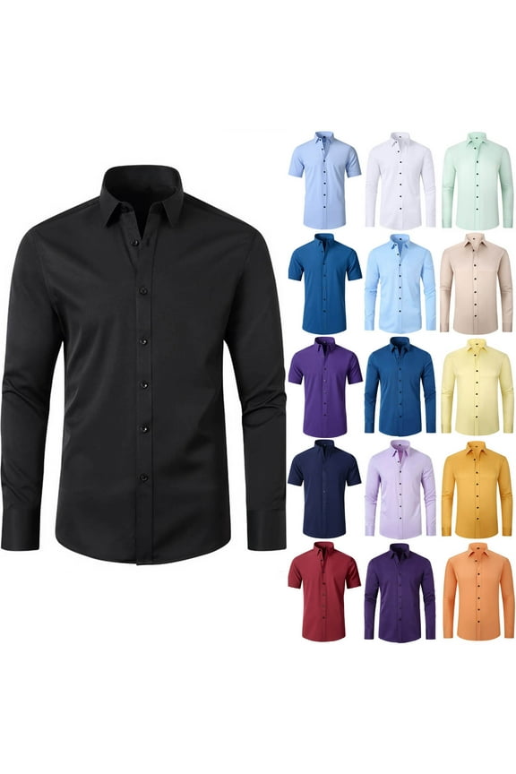 Long Sleeve Shirts for Men Solid Button up Cotton Mens Tops Black Collared Shirts