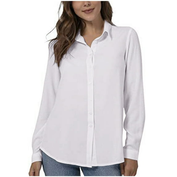 Elvqul Long Sleeve Shirts for Women White Button up Blouses for Women Solid Fall Collared Shirt