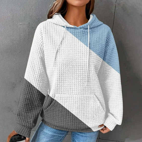 Elvqul Long Sleeve Sweatshirts for Women Color Block Hoodies Plus Size Hooded Pullover Loose Fit Womens Tops