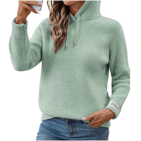 Elvqul Long Sleeve Sweatshirts for Women Loose Solid Sweatshirts Fleece Crew Neck Hooded Fashionable Pullover Juniors Tops Spring