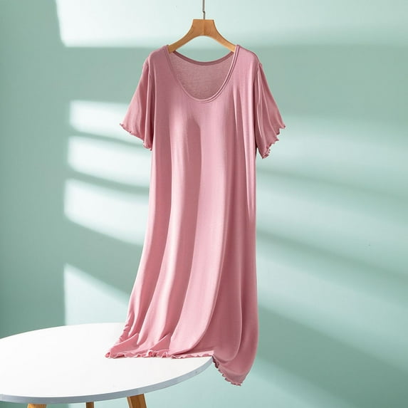 Royisotas Loose Nightgowns for Women Long Nightdress Summer ShortSleeve CrewNeck Ladies Night Gowns Pink