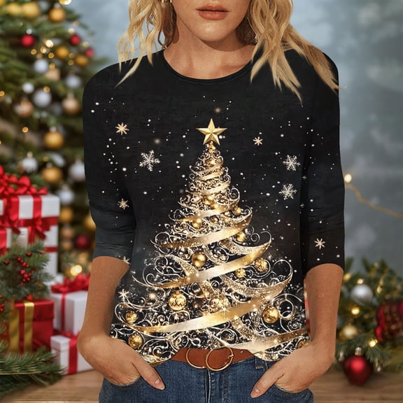 Elvqul Loose Shirts for Women Fashion Crew Neck Blouses Fashionable Pattern Girlfriends Tops Elastic