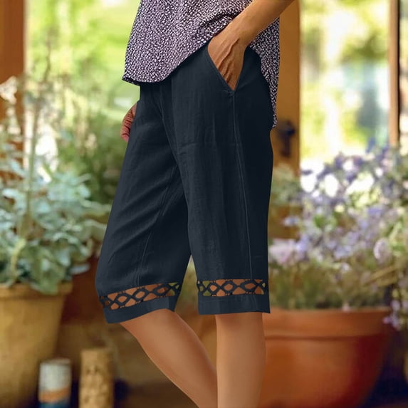 Elvqul Loose Shorts for Women Summer Shorts cutout Pull On Loune Quick Dry Mid Rise Solid Juniors Bermuda Shorts Pockets