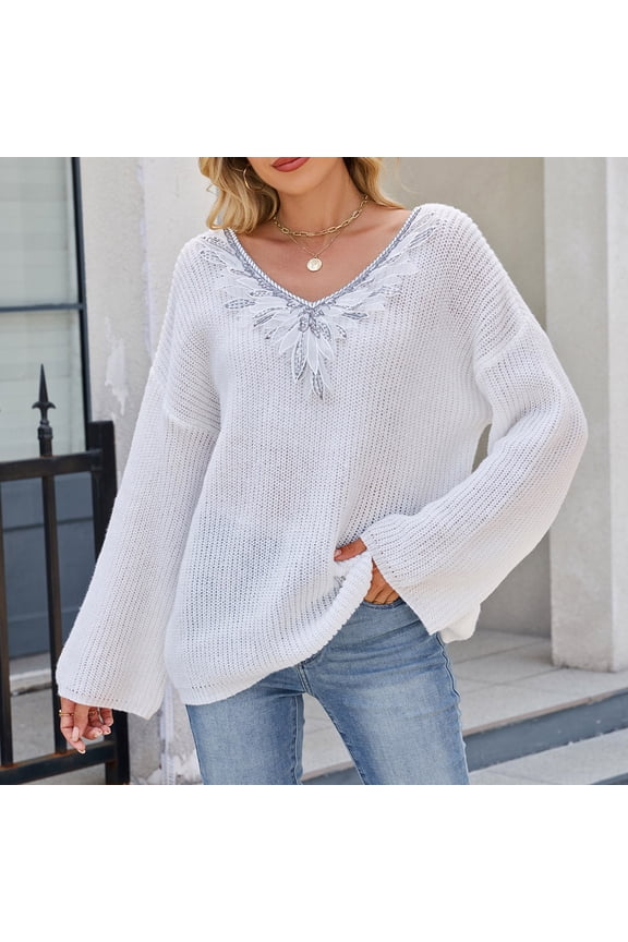 Loose Sweaters for Women Printed Thick Warm Pullover Knitted Casual Tops Winter White Long Sleeve Womens Blouse Oversized