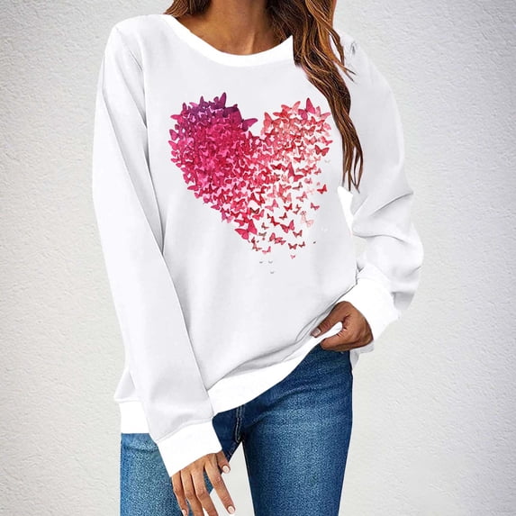 Elvqul Loose Sweatshirts for Women Crew Neck Long Sleeve Sweatshirts Daily Hoodies Valentines Fashion Couples Tops Graphic