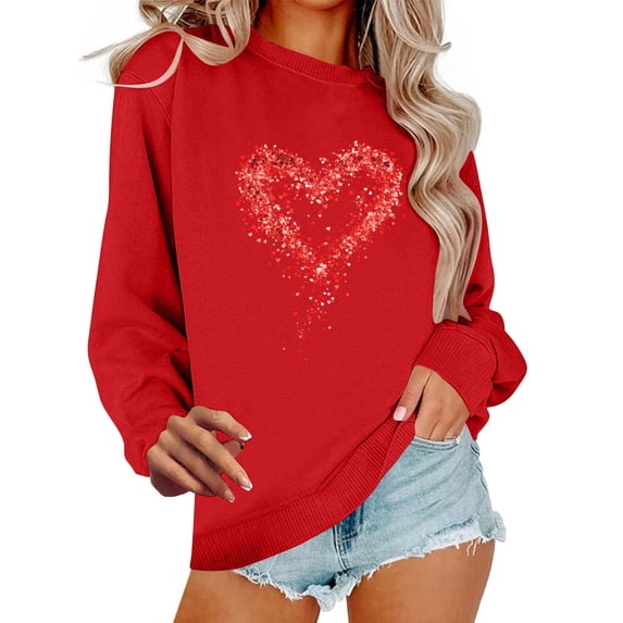 Elvqul Loose Sweatshirts for Women Hoodies Crew Neck Sweatshirts Long Sleeve Fleece Graphic Elastic Valentines Juniors Tops Fashion
