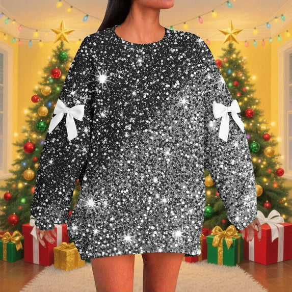 Hipattires Loose Sweatshirts for Women Sweatshirts Plus Size Pullover Ribbed Gray Comfy Merry Christmas Womens Tops Winter