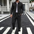 thumbnail image 1 of Elvqul Men's Long Sleeve Shirt and Pants Set with Button Detail & Drawstring Closure, Linen-Blend, 1 of 5