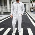 thumbnail image 1 of Elvqul Men's Long Sleeve Shirt and Pants Set with Button Detail & Drawstring Closure, Linen-Blend, 1 of 5