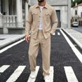 thumbnail image 1 of Elvqul Men's Long Sleeve Shirt and Pants Set with Button Detail & Drawstring Closure, Linen-Blend, 1 of 5